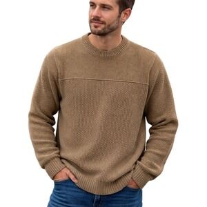 Boat House Row Textured Knit Sweater XLT Tan Cotton Outdoor Crewneck Chunky Knit